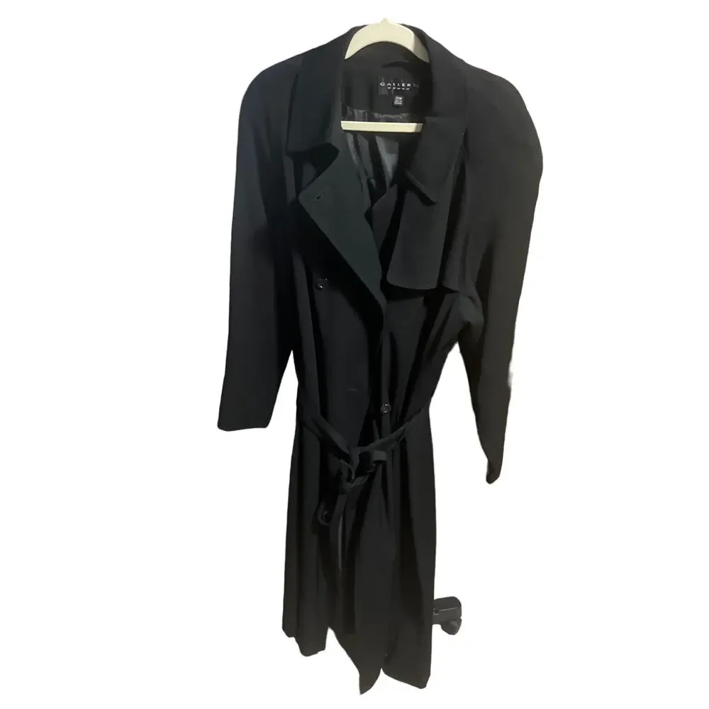 Vintage Gallery Woman Fully Lined Black Belted Trench Coat - Woman sz 22W - Picture 2 of 11